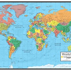 30x48 World Wall Map by Smithsonian Journeys - Blue Ocean Edition (30x48 Laminated)