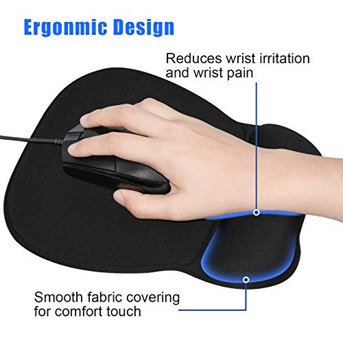 JIKIOU Ergonomic Mouse Pad with Wrist Support Gel Mouse Pad with Wrist Rest, Comfortable Computer Mouse Pad for Laptop, Pain Relief Mousepad with Non-slip PU Base for Office & Home, 9.2 x 8.1 in,Black