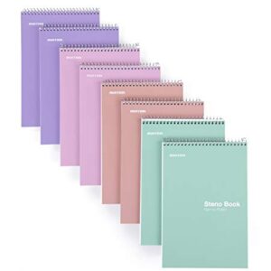 Mintra Office Steno Books - (Pastel 8PK - Lavender, Sage, Salmon, Spring Pink) - Narrow Ruled Paper, 6" x 9", 100 sheets for Writing Notes in School, University, College, Work, Office