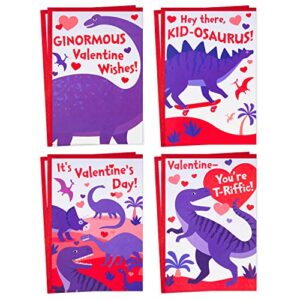 hallmark valentines day cards assortment for kids classroom, 8 valentine’s day cards with envelopes (dinosaurs)