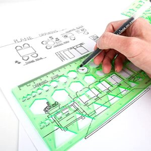 11PCS Geometric Drawings Templates, Drafting Stencils Measuring Tools, BetyBedy Plastic Clear Green Ruler Shapes with a Zipper Bags for Architecture, Office, Studying, Designing and Building