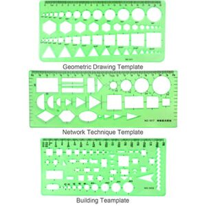 11PCS Geometric Drawings Templates, Drafting Stencils Measuring Tools, BetyBedy Plastic Clear Green Ruler Shapes with a Zipper Bags for Architecture, Office, Studying, Designing and Building