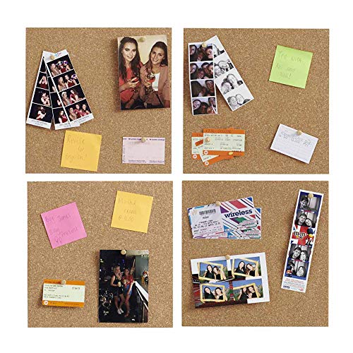 SUNGIFT Cork Board 12"x12" - 1/2" Thick Square Bulletin Boards Cork Tiles with 50 Push Pins Mini Wall, 6 Pack Self-Adhesive Corkboards for Wall