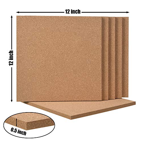 SUNGIFT Cork Board 12"x12" - 1/2" Thick Square Bulletin Boards Cork Tiles with 50 Push Pins Mini Wall, 6 Pack Self-Adhesive Corkboards for Wall