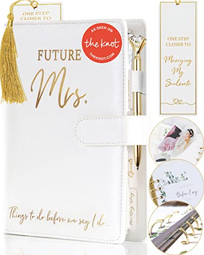 Wedding Planner Book and Organizer for The Bride -Faux Leather, Gold Foil 'Future Mrs' Wedding Binder I Includes Pen, Bookmark & Stickers I Engagement Gifts for Women I Wedding Planning Book Checklist