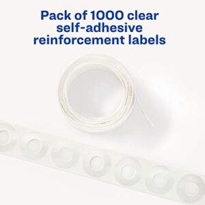 Avery Self-Adhesive Hole Reinforcement Stickers, 1/4" Diameter Hole Punch Reinforcement Labels, Clear, Non-Printable, 1,000 Labels Total (5722)