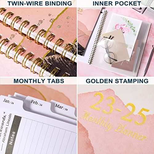 Monthly Planner/Calendar 2023-2025 - Jul. 2023-Jun. 2025, 2023-2025 Monthly Planner, 9" × 11", Two-Year Monthly Planner with Flexible Cover, Monthly Tabs, Pockets, Thick Paper - Pink