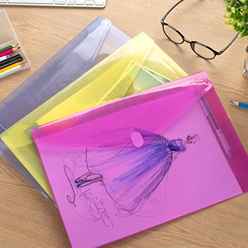 Sooez 32 Pack Plastic Envelopes Poly Envelopes, Clear Document Folders Plastic File Folders US Letter A4 Size File Envelopes, Waterproof Envelope Folders with Closure, Assorted Color