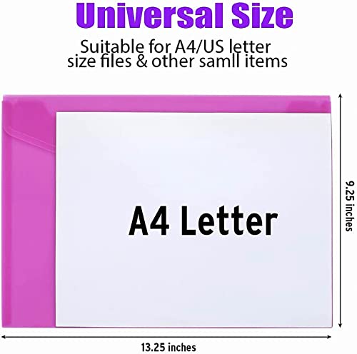 Sooez 32 Pack Plastic Envelopes Poly Envelopes, Clear Document Folders Plastic File Folders US Letter A4 Size File Envelopes, Waterproof Envelope Folders with Closure, Assorted Color