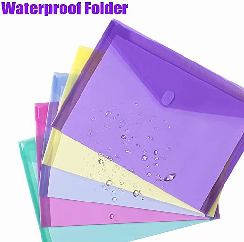 Sooez 32 Pack Plastic Envelopes Poly Envelopes, Clear Document Folders Plastic File Folders US Letter A4 Size File Envelopes, Waterproof Envelope Folders with Closure, Assorted Color