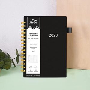 2023 Weekly & Monthly Planner, Jan. 2023 - Dec. 2023, AIMPEAK Planner 2023, Monthly Tabs, Inner Pocket, Pen Loop, PVC Waterproof Cover, Notes Pages, Spiral Binding, 138Pages, Black(5.5"x8.5")