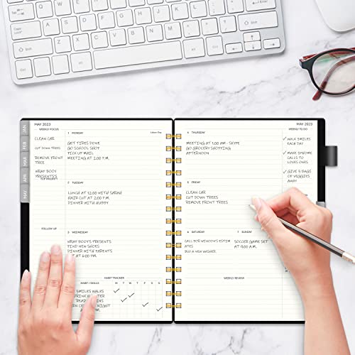 2023 Weekly & Monthly Planner, Jan. 2023 - Dec. 2023, AIMPEAK Planner 2023, Monthly Tabs, Inner Pocket, Pen Loop, PVC Waterproof Cover, Notes Pages, Spiral Binding, 138Pages, Black(5.5"x8.5")