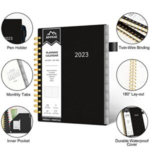 2023 Weekly & Monthly Planner, Jan. 2023 - Dec. 2023, AIMPEAK Planner 2023, Monthly Tabs, Inner Pocket, Pen Loop, PVC Waterproof Cover, Notes Pages, Spiral Binding, 138Pages, Black(5.5"x8.5")