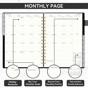 2023 Weekly & Monthly Planner, Jan. 2023 - Dec. 2023, AIMPEAK Planner 2023, Monthly Tabs, Inner Pocket, Pen Loop, PVC Waterproof Cover, Notes Pages, Spiral Binding, 138Pages, Black(5.5"x8.5")