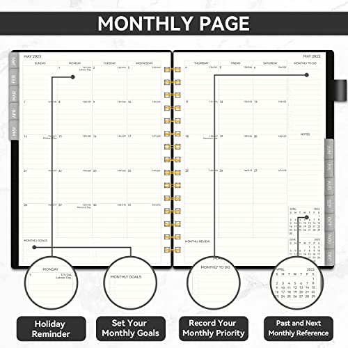 2023 Weekly & Monthly Planner, Jan. 2023 - Dec. 2023, AIMPEAK Planner 2023, Monthly Tabs, Inner Pocket, Pen Loop, PVC Waterproof Cover, Notes Pages, Spiral Binding, 138Pages, Black(5.5"x8.5")