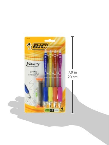 BIC Velocity Original Mechanical Pencils, Medium Point (0.7 mm), Assorted Colored Barrels, 4-Count Pack, Pencils for Office and School Supplies (MV7P41-BLK)