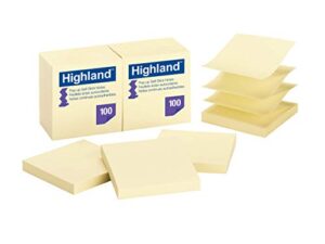 highland pop-up sticky notes, 3 x 3 inches, yellow, 12 pack (6549-puy)