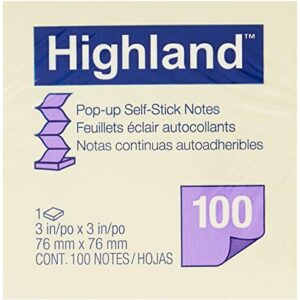 Highland Pop-up Sticky Notes, 3 x 3 Inches, Yellow, 12 Pack (6549-PUY)