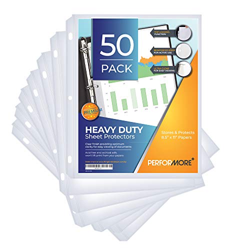 50 Sheet Protectors, Heavy Duty 8.5 X 11 Inch Clear Page Protectors for 3 Ring Binder, Plastic Sheet Sleeves, Durable Top Loading Paper Protector with Reinforced Holes, Archival Safe