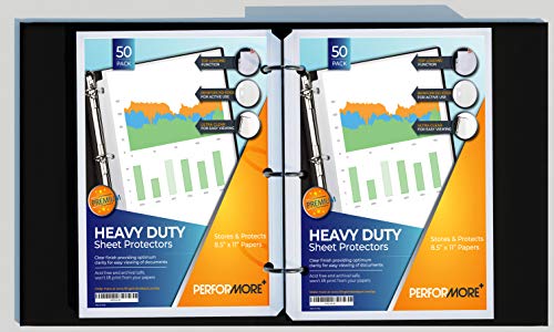 50 Sheet Protectors, Heavy Duty 8.5 X 11 Inch Clear Page Protectors for 3 Ring Binder, Plastic Sheet Sleeves, Durable Top Loading Paper Protector with Reinforced Holes, Archival Safe