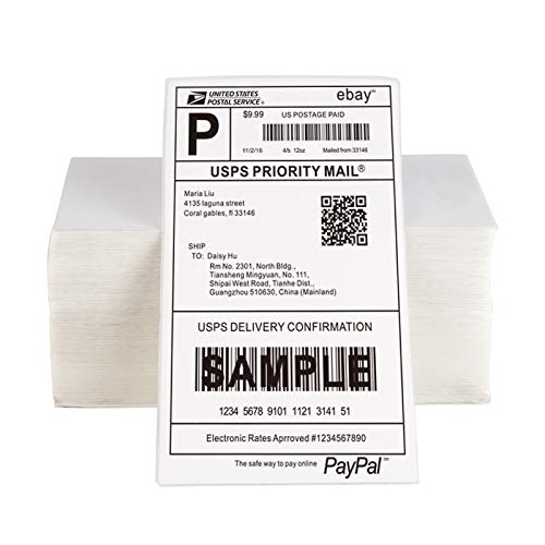 Fanfold 4”x 6” Direct Thermal Shipping Labels Self Adhesive, 500 Postage Mailing Labels for Thermal Printer, Fangtek Soonmark Zebra Compatible
