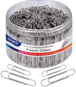 vinaco paper clips non skid, 500pcs medium and jumbo paper clips (1.3 inch & 2.0 inch), durable & rustproof, coated paper clip great for office school and personal use