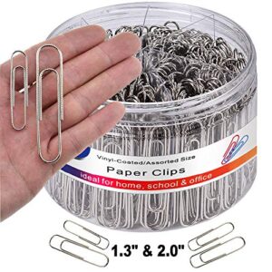 Vinaco Paper Clips Non Skid, 500PCS Medium and Jumbo Paper Clips (1.3 inch & 2.0 inch), Durable & Rustproof, Coated Paper Clip Great for Office School and Personal Use