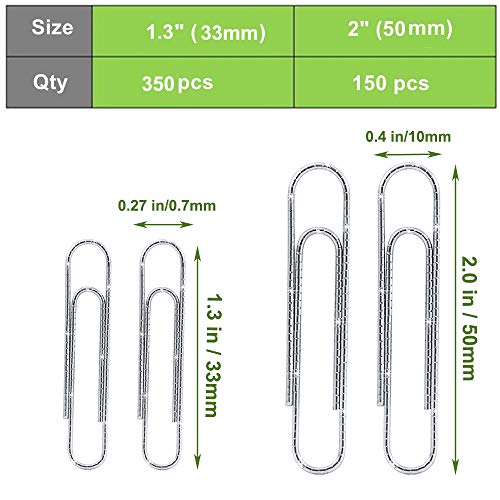 Vinaco Paper Clips Non Skid, 500PCS Medium and Jumbo Paper Clips (1.3 inch & 2.0 inch), Durable & Rustproof, Coated Paper Clip Great for Office School and Personal Use
