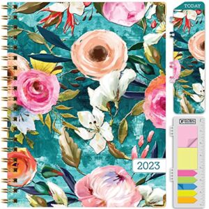 hardcover 2023 planner: (november 2022 through december 2023) 8.5″x11″ daily weekly monthly planner yearly agenda. bookmark, pocket folder and sticky note set (teal floral)