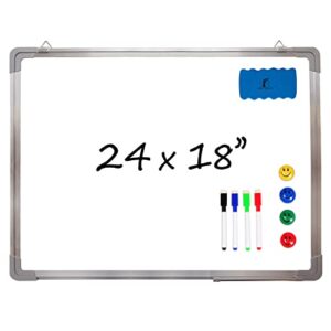 whiteboard set – dry erase board 24 x 18 ” with 1 magnetic dry eraser, 4 dry wipe markers and 4 magnets – small white hanging message scoreboard for home office school (24×18″ landscape)