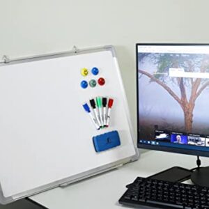 Whiteboard Set - Dry Erase Board 24 x 18 " with 1 Magnetic Dry Eraser, 4 Dry Wipe Markers and 4 Magnets - Small White Hanging Message Scoreboard for Home Office School (24x18" Landscape)