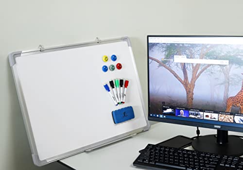 Whiteboard Set - Dry Erase Board 24 x 18 " with 1 Magnetic Dry Eraser, 4 Dry Wipe Markers and 4 Magnets - Small White Hanging Message Scoreboard for Home Office School (24x18" Landscape)