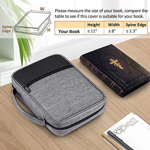 FINPAC Bible Cover, Carrying Book Case Church Bag Bible Protective with Handle and Zippered Pocket, Perfect Gift for Men Women Father Kids (Gray)