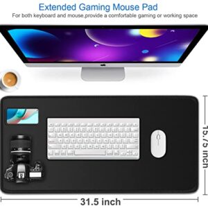 Large Gaming Mouse Pad, 31.5x15.7x0.12 inch Large Extended Computer Keyboard Mouse Mat, Water Resist Non-Slip Mousepad Rubber Base Long XXL Desk Mouse Pad for Work & Gaming, Office & Home, Black