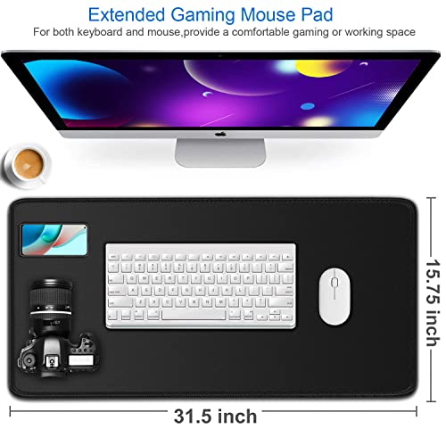 Large Gaming Mouse Pad, 31.5x15.7x0.12 inch Large Extended Computer Keyboard Mouse Mat, Water Resist Non-Slip Mousepad Rubber Base Long XXL Desk Mouse Pad for Work & Gaming, Office & Home, Black