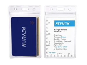 keylion 6 pack id card badge holder vertical, heavy duty clear vinyl plastic pvc sleeve cover w waterproof resealable zip, fit 5 credit size cards or 2.25″ x 3.5″ name badge inserts