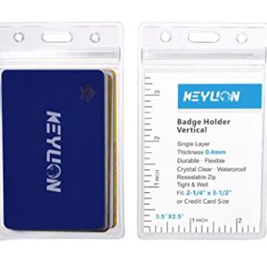 KEYLION 6 Pack ID Card Badge Holder Vertical, Heavy Duty Clear Vinyl Plastic PVC Sleeve Cover w Waterproof Resealable Zip, fit 5 Credit Size Cards or 2.25" x 3.5" Name Badge Inserts