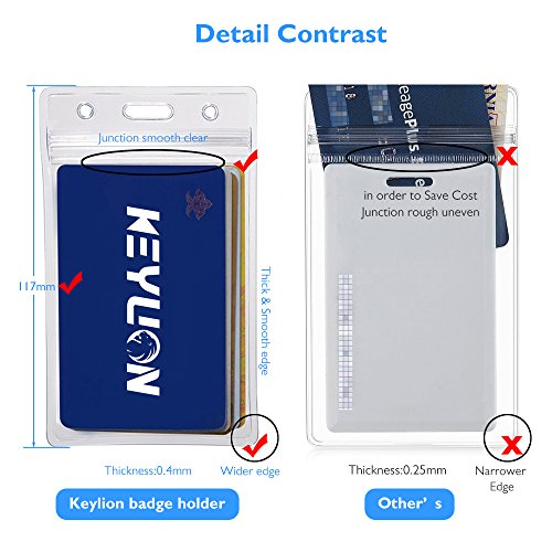 KEYLION 6 Pack ID Card Badge Holder Vertical, Heavy Duty Clear Vinyl Plastic PVC Sleeve Cover w Waterproof Resealable Zip, fit 5 Credit Size Cards or 2.25" x 3.5" Name Badge Inserts