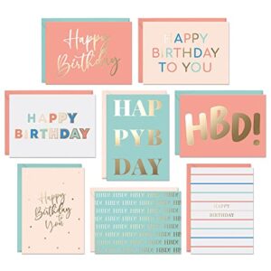 set of 24 gold foil bulk birthday cards assortment – bulk happy birthday card with envelopes box set – assorted blank birthday cards for women, men, and kids in a boxed card pack