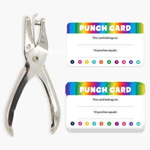 EBOS Punch Cards, Pack of 200 Reward Punch Cards 2 x 3.5" with Handheld Puncher, Reward Incentive Award for Kids, Behavior Punch Cards for Classroom, Students, Teachers, Business Loyalty Cards