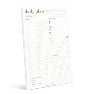 bliss collections daily planner, metallic gold calendar, scheduler, productivity tracker for organizing appointments, priorities, tasks, water intake, notes, 6″x9″ undated tear-off sheets (50 sheets)