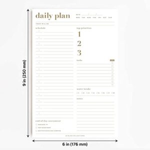 Bliss Collections Daily Planner, Metallic Gold Calendar, Scheduler, Productivity Tracker for Organizing Appointments, Priorities, Tasks, Water Intake, Notes, 6"x9" Undated Tear-Off Sheets (50 Sheets)