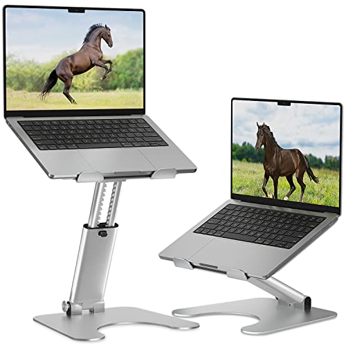 ROTTAY Collapsible Laptop Stand, Adjustable Height up to 16", Ergonomic Laptop Riser with 2 Angle Adjustment Buttons, Aluminum Laptop Holder Computer Stand Fits MacBook, Laptops Tablets 10-16", Silver