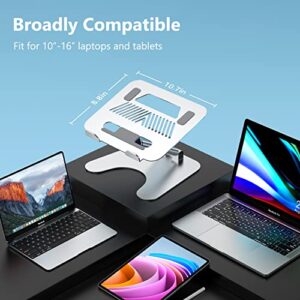 ROTTAY Collapsible Laptop Stand, Adjustable Height up to 16", Ergonomic Laptop Riser with 2 Angle Adjustment Buttons, Aluminum Laptop Holder Computer Stand Fits MacBook, Laptops Tablets 10-16", Silver