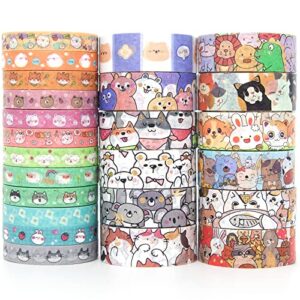 wapetashi cute washi tape set – 24 rolls kawaii animals gold foil decorative masking tape for journaling, scrapbooking, kids diy crafts, gift wrapping, aesthetic supplies, planners, bullet journal