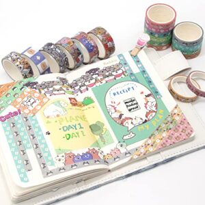 WAPETASHI Cute Washi Tape Set - 24 Rolls Kawaii Animals Gold Foil Decorative Masking Tape for Journaling, Scrapbooking, Kids DIY Crafts, Gift Wrapping, Aesthetic Supplies, Planners, Bullet Journal