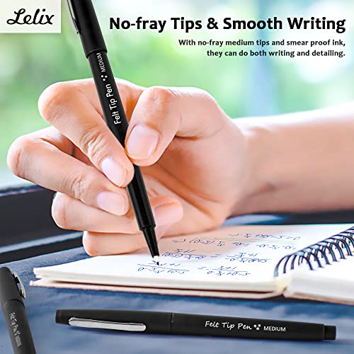 Lelix Felt Tip Pens, 15 Black Pens, 0.7mm Medium Point Felt Pens, Felt Tip Markers Pens for Journaling, Writing, Note Taking, Planner, Perfect for Art Office and School Supplies