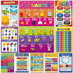 Educational Preschool Learning Poster for Toddler, Pre-K, Kindergarten, Daycares, Classroom, Homeschool Teachers - Incl Alphabet, Colors, Shapes, Numbers, Farm Animals and More - 16 x 11 Inch, 10 Pcs