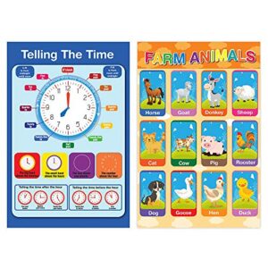 Educational Preschool Learning Poster for Toddler, Pre-K, Kindergarten, Daycares, Classroom, Homeschool Teachers - Incl Alphabet, Colors, Shapes, Numbers, Farm Animals and More - 16 x 11 Inch, 10 Pcs