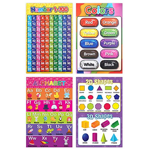 Educational Preschool Learning Poster for Toddler, Pre-K, Kindergarten, Daycares, Classroom, Homeschool Teachers - Incl Alphabet, Colors, Shapes, Numbers, Farm Animals and More - 16 x 11 Inch, 10 Pcs